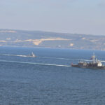 Turkish warships patrolled the Dardanelles on March 18, 2016 in Canakkale, Turkey