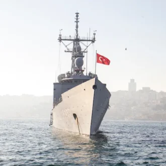 Turkey naval ship docked on the Bosphorus side of Istanbul in October 2017