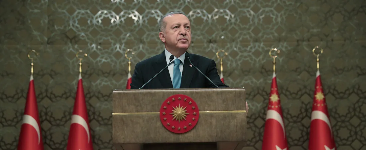 Turkey President Erdogan giving a speech in Ankara in April 2019