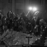 Turkey earthquake rescue workers working by searchlight into the night in Adana, Turkey, on 10 February 2023