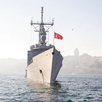 Turkey naval ship docked on the Bosphorus side of Istanbul in October 2017