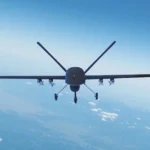 Unmanned drone in flight