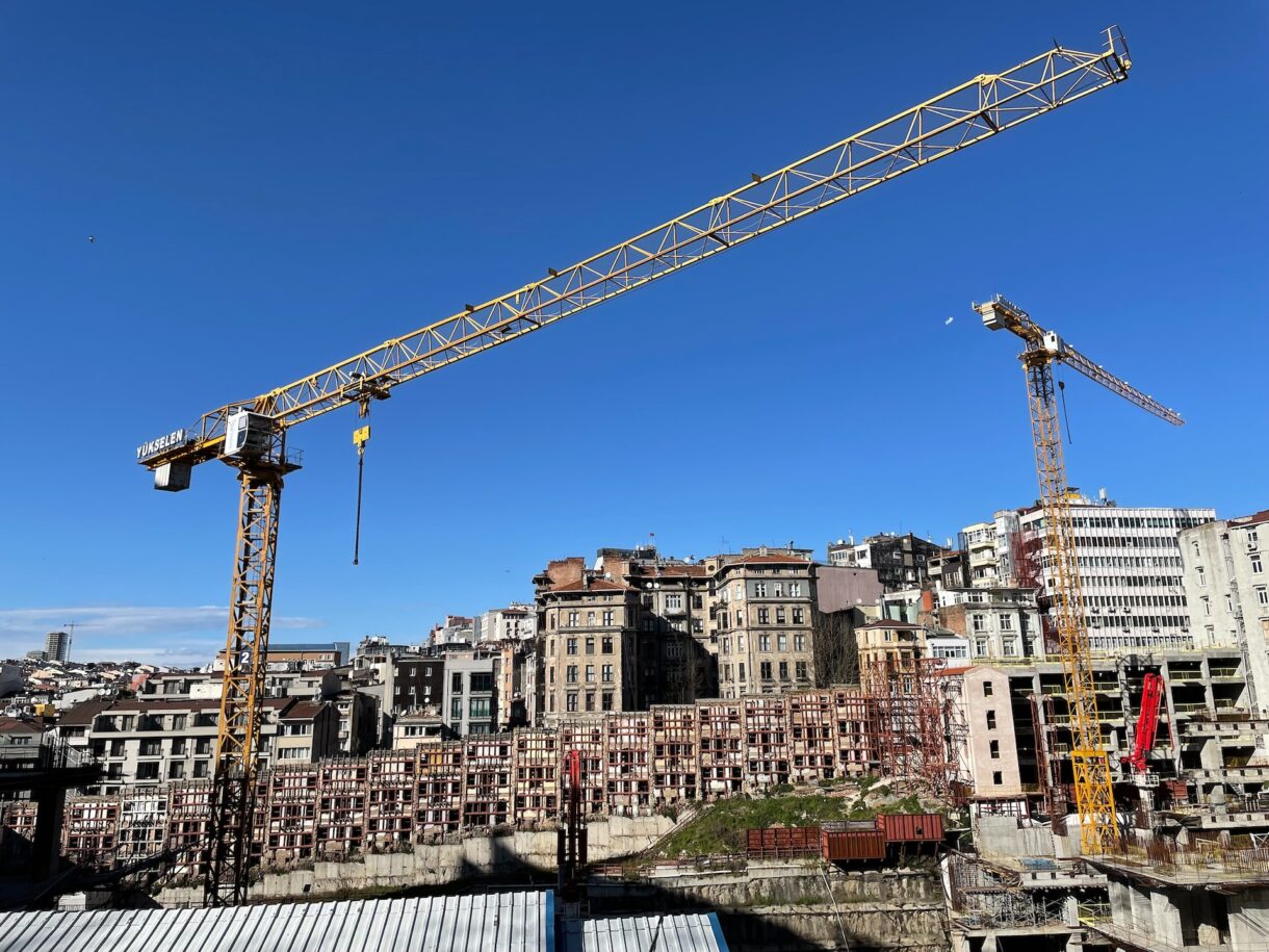 Scaffolding and cranes in an Istanbul neighborhood